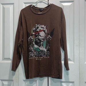 Fashion nova graphic long sleeve tee brown size M